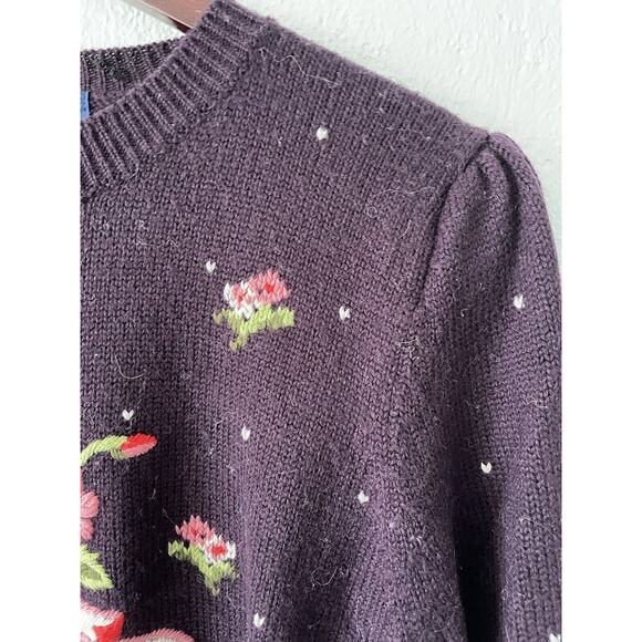 Vintage Herman Geist Hand Embroidered Wool Blend Floral Sweater Padded Size LG - Picture 6 of 10